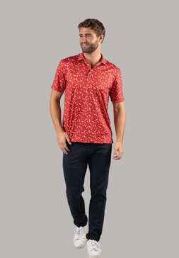 red with corks and corkscrews polo shirt