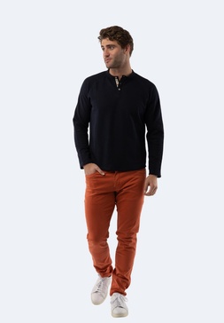 navy waffle knit 3-button henley