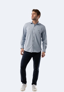 baby blue houndstooth plaid shirt