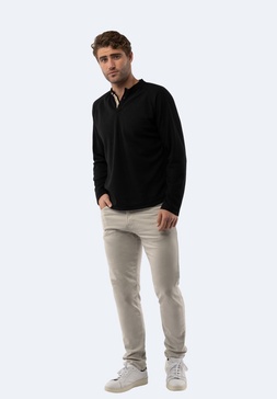 black waffle knit 3-button henley