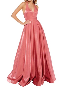 v-neck prom dress in salmon