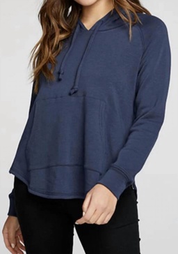slub french terry l/s zip side pullover in night sky