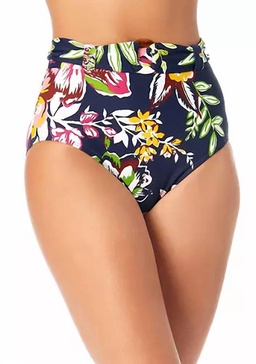 belted high waist swim bottoms in tropical bloom