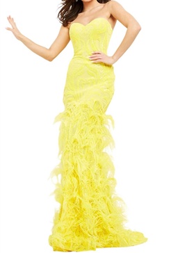 embellished sweetheart strapless sheath dress in yellow