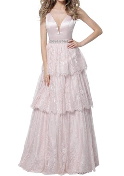 tiered lace gown in petal pink
