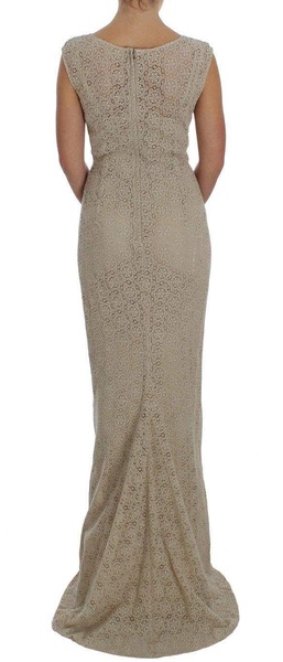 Dolce & Gabbana  Beige Ricamo Cutout Cotton Sheath Dress