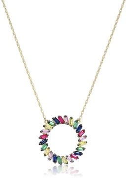 Amazon Essentials 18K Yellow Gold Plated Sterling Silver Rainbow Color Pendant Necklace , (previously Amazon Collection)