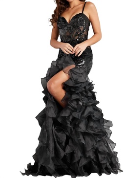 romantic sweetheart maxi dress in black