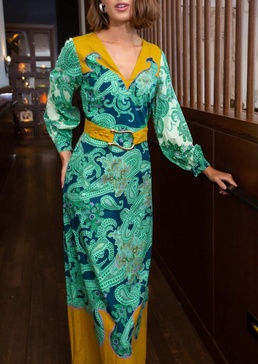 lia paisley maxi dress in aqua paisley