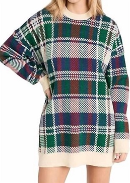 ember tunic sweater in holiday plaid knit