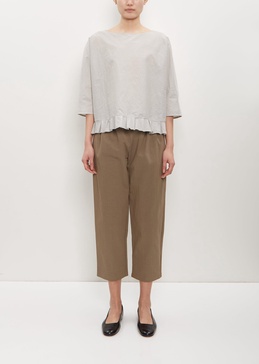 Cotton Poly Cropped Pleated Pant — Mud