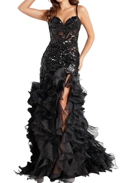 embellished mermaid dress in black
