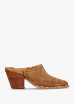 Antwerp Tan Suede Western Stacked Heel Backless Mules
