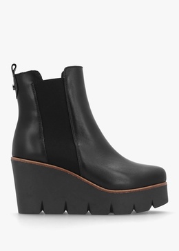 Alpaca Black Leather Wedge Ankle Boots