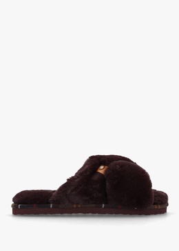 Eliza Brown Cross Over Faux Fur Slippers