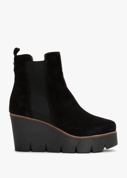 Alpaca Black Suede Wedge Ankle Boots