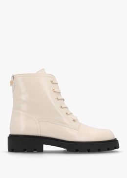 Acorn White Patent Leather Lace Up Ankle Boots