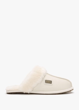 Pale Leather Sheepskin Closed Mule Slippers