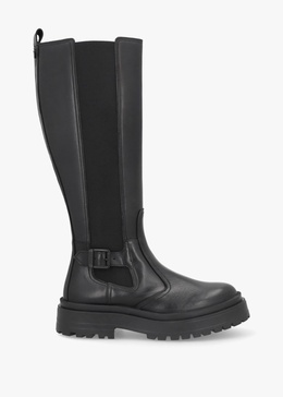 Alicia Black Leather Knee High Chelsea Boots