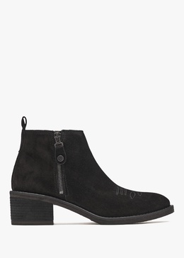 Ackie Black Suede Western Ankle Boots