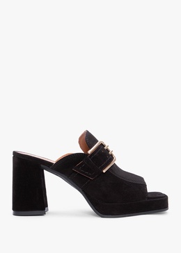 Memphis Black Suede Block Heel Mules
