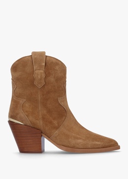 Austin Tan Suede Western Stacked Heel Ankle Boots