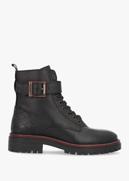 Heidi Black Pebbled Leather Camando Ankle Boots