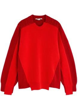 Layered-effect cable-knit wool jumper