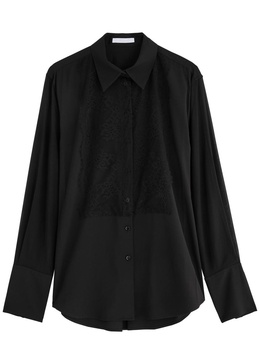 Panelled lace and crepe shirt