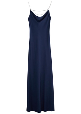 Chain-embellished satin maxi slip dress 