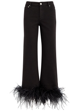 Roxie feather-trimmed straight-leg jeans