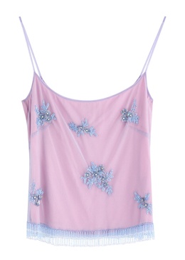 Floral-embellished tulle top 