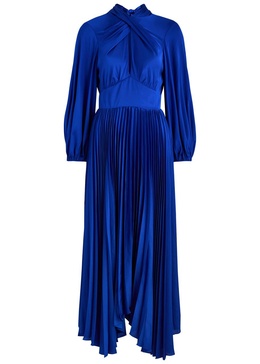 Mahogany pleated satin maxi dress