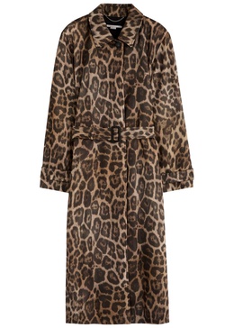 Leopard-print belted woven trench coat