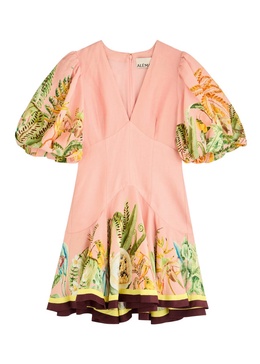 Papaya printed flax-blend mini dress