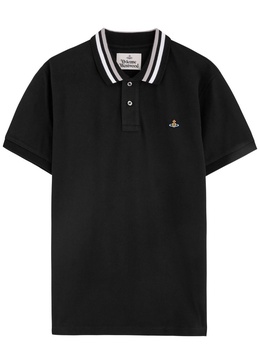 Orb-embroidered piqué cotton polo shirt 