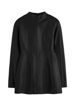 High-neck leather mini dress