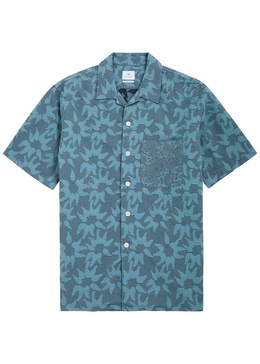 Checked and floral-jacquard cotton shirt 