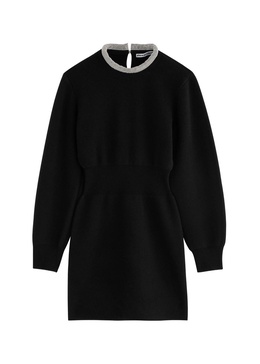 Crystal-embellished wool-blend mini dress