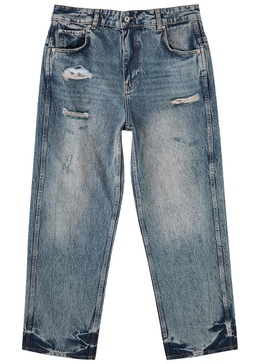 R3 distressed wide-leg jeans