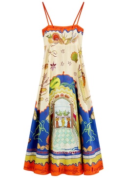 Surrealist printed flax midi dress