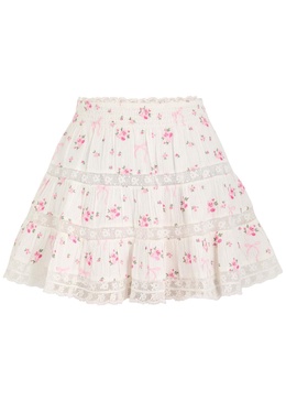 Viro ribbed floral and bow-embroidered cotton mini skirt