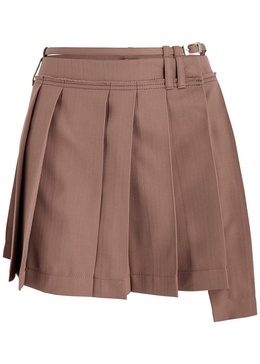 Asymmetric pleated woven mini skirt 