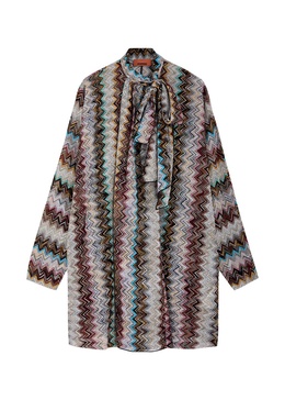Zigzag-intarsia metallic-knit mini dress