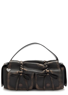 Multipocket faded grained-leather top handle bag 