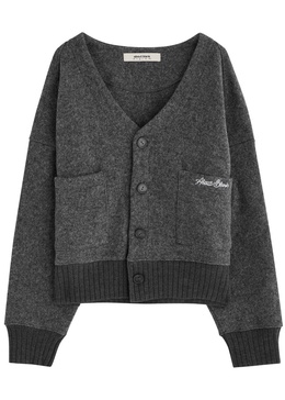 Logo-embroidered wool cardigan