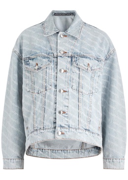 Logo-print bleached denim jacket 