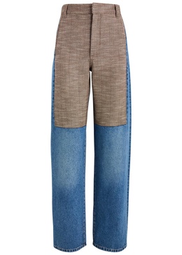 Herringbone tweed-panelled straight-leg jeans 