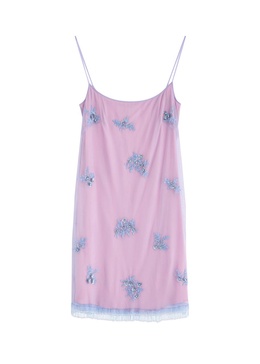 Floral-embellished tulle mini dress