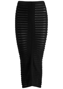 Striped textured-knit midi skirt 